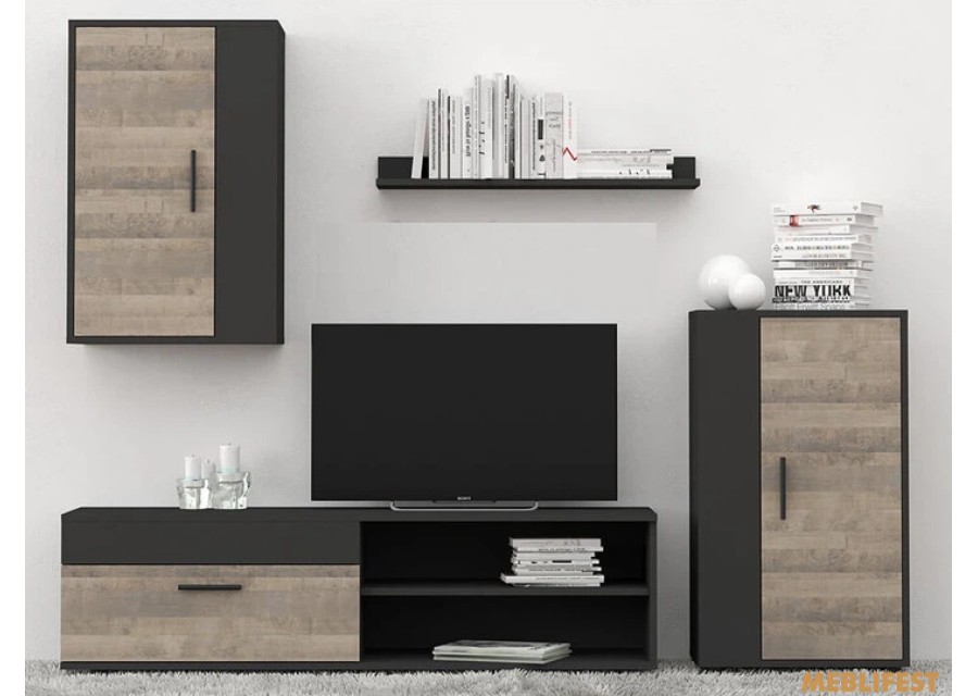 Стінка у вітальню Міні Барато / Mini Barato Гербор Антрацит/ Дуб Гранж