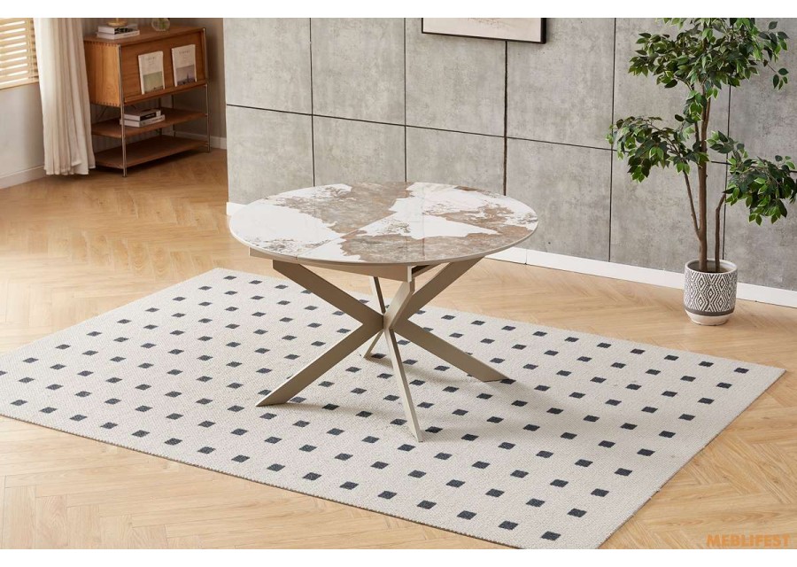 Обідній розкладний стіл Atlas-120R Beige Pandora Glossy
