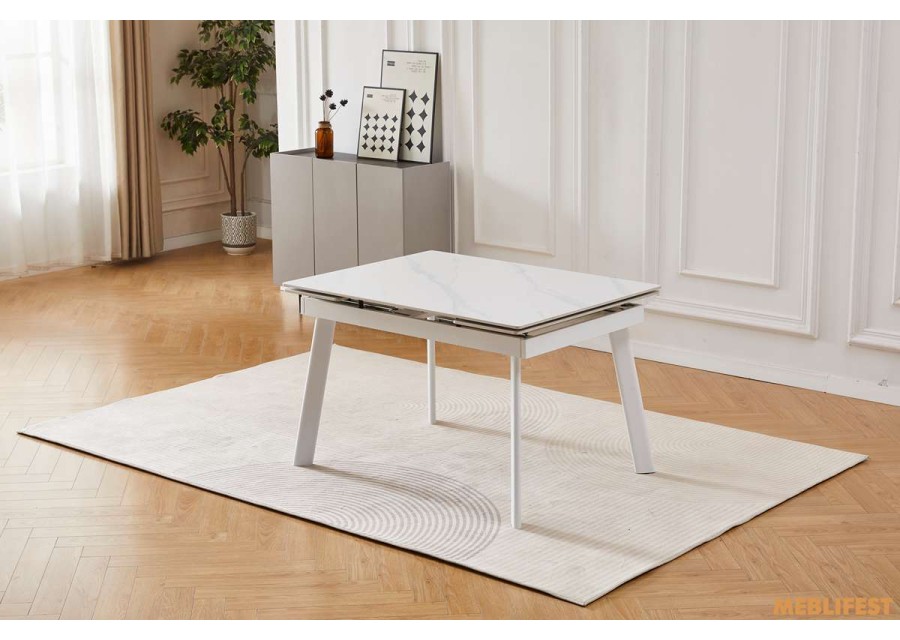 Обідній розкладний стіл  Velvet Snow White Matt (White legs)