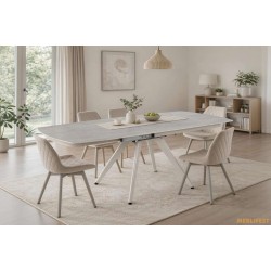 Обідній розкладний стіл Tulon White Travertin Matt + Sahara leg