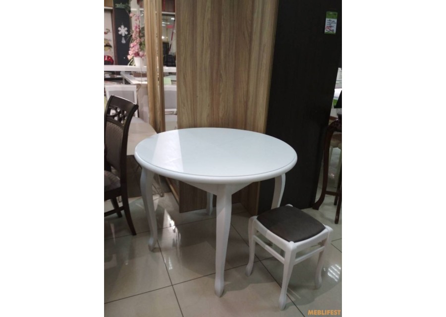 Круглий розкладний обідній стіл Ліон від Білий