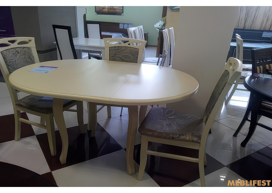 Круглий розкладний обідній стіл Ліон Бежевий