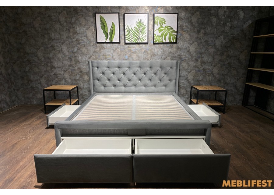 М'яке двоспальне ліжко L013 з підйомним механізмом 