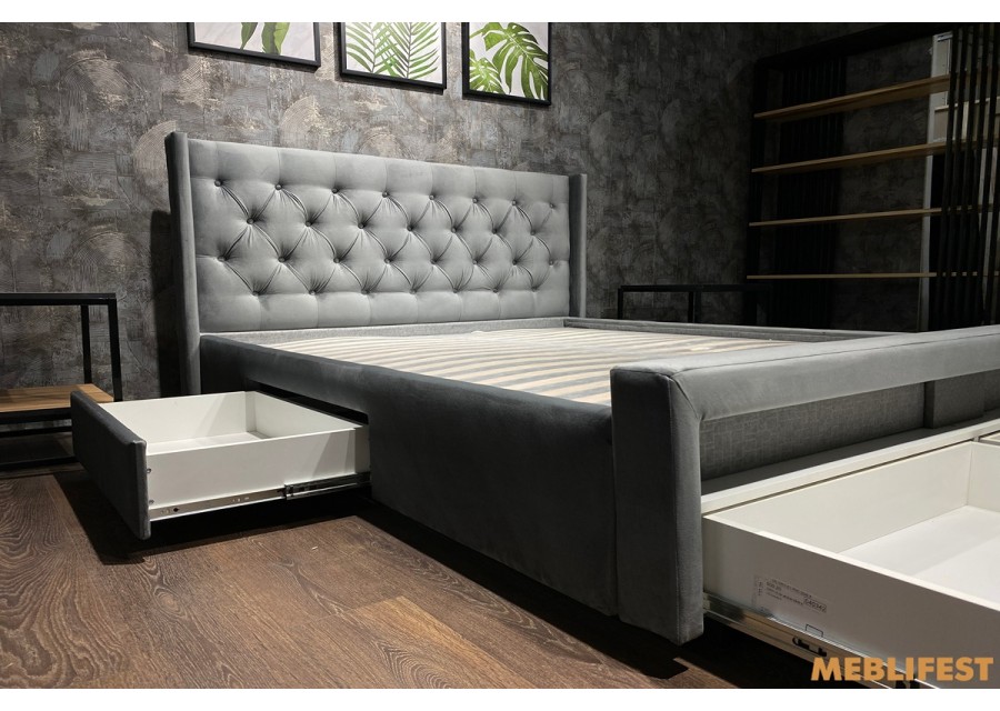 М'яке двоспальне ліжко L013 з підйомним механізмом 