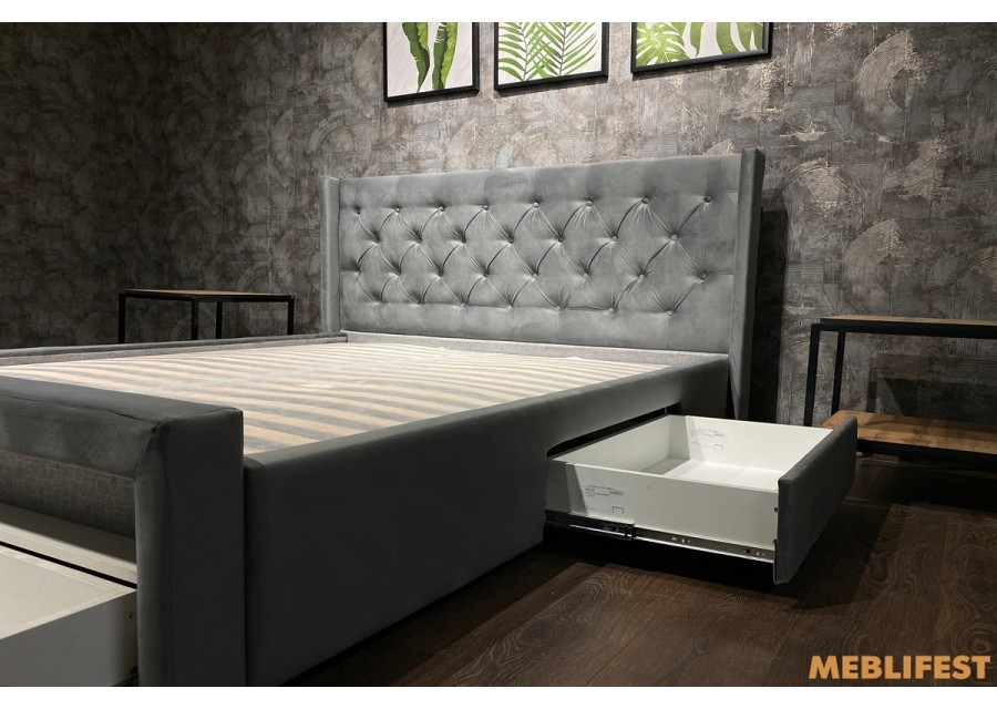 М'яке двоспальне ліжко L013 з підйомним механізмом 