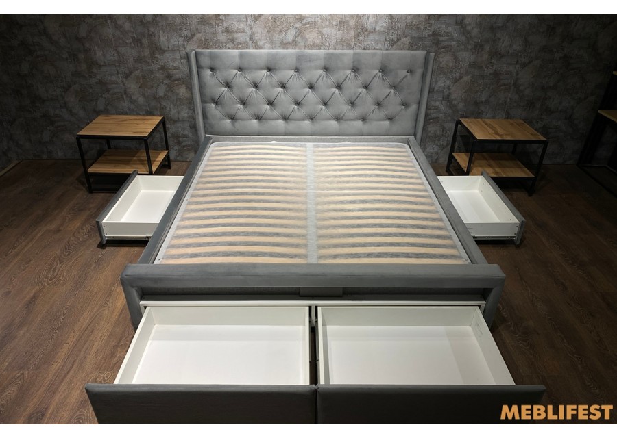 М'яке двоспальне ліжко L013 з підйомним механізмом 