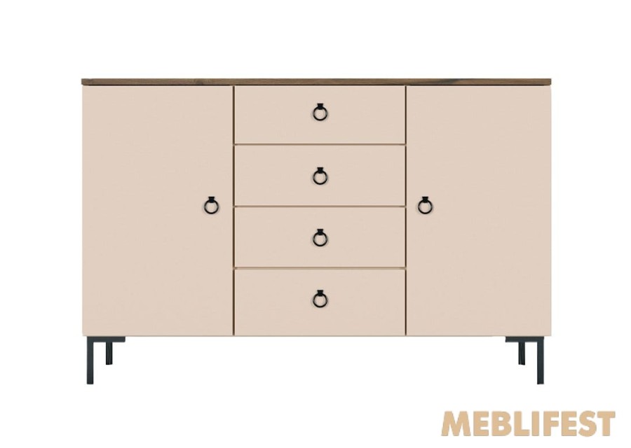 Комод 2-дверний з 4 шухлядами KOM2D4S Сімпл / Simple ВМК (БРВ) Макадамія/дуб ліворно