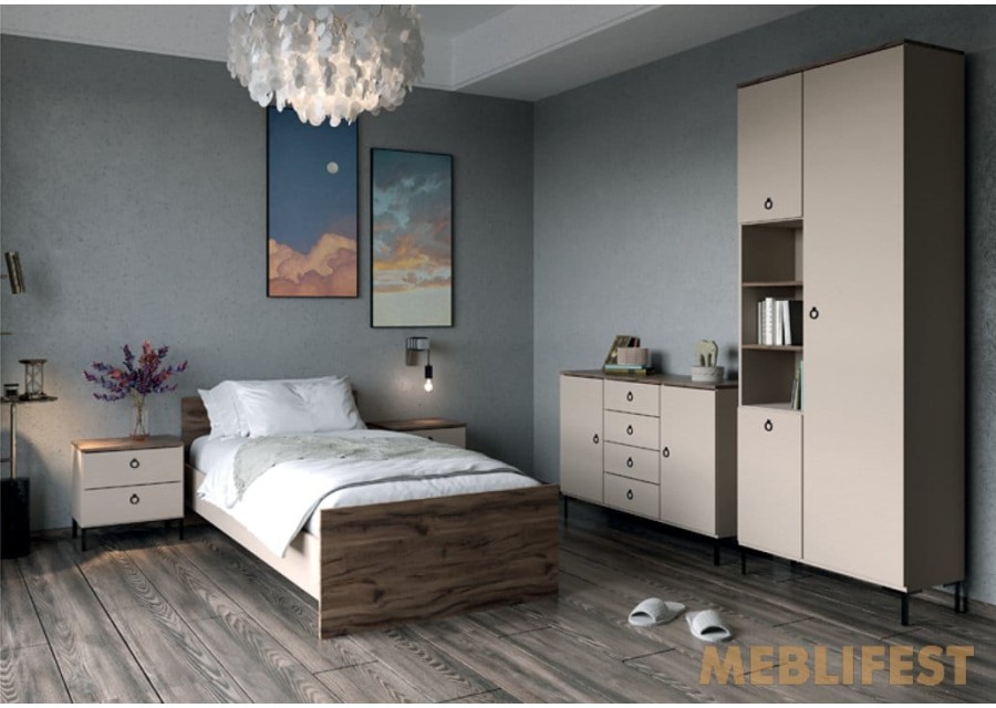 Тумба приліжкова з 2 шухлядами KOM2S Сімпл / Simple ВМК (БРВ) Макадамія/дуб ліворно