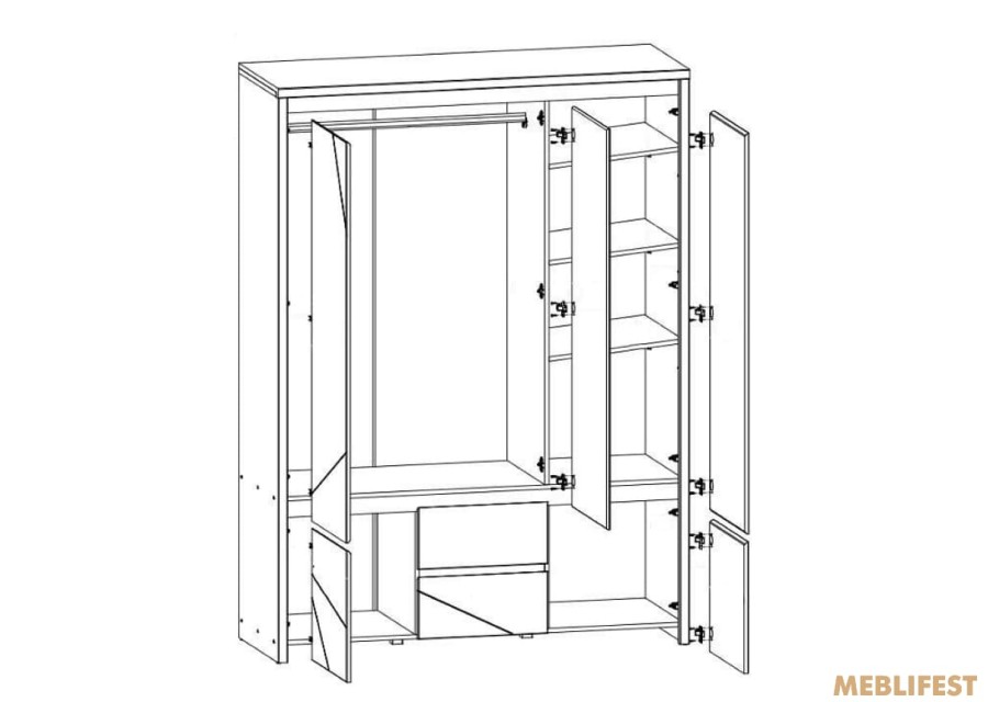 Шафа для одягу Каспіан МДФ MDF SZF5D2S ВМК (БРВ) 5-дверна з дзеркалом Венге магія/білий сніг