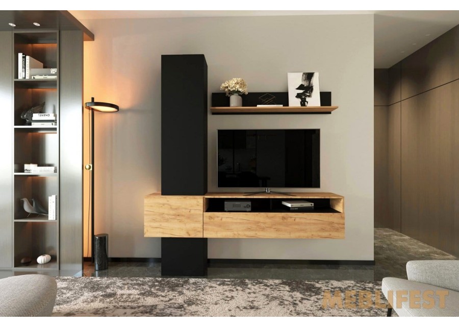 Стінка у вітальню Венді / Wendy Гербор Дуб крафт золотий/чорний