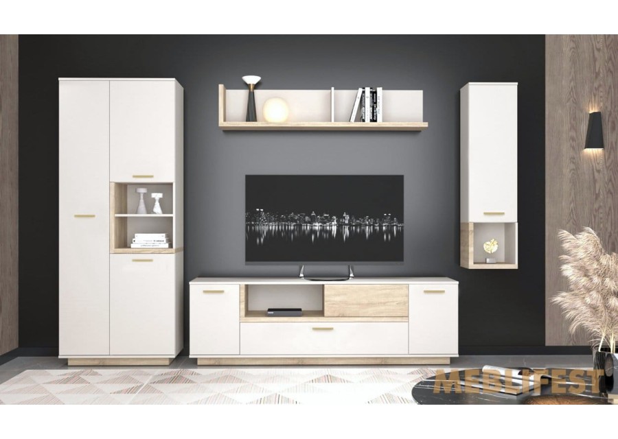 Тумба під ТВ 3-дверна з 1 шухлядою RTV2D1K1S Норд / Nord Гербор Кашемір/дуб сонома