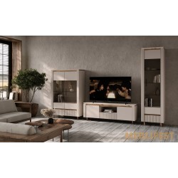 Стінка у вітальню з підсвіткою Елегант / Elegant ВМК (БРВ) Кашемір/дуб ліворно