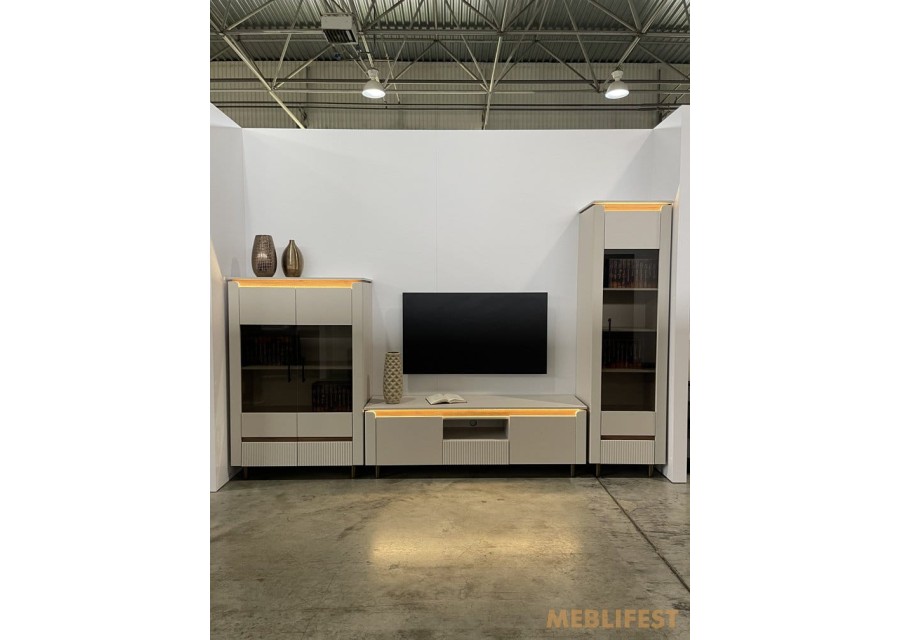 Стінка у вітальню з підсвіткою Елегант / Elegant ВМК (БРВ) Кашемір/дуб ліворно