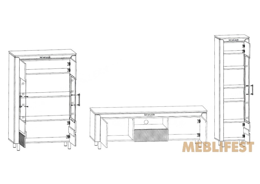 Стінка у вітальню з підсвіткою Елегант / Elegant ВМК (БРВ) Кашемір/дуб ліворно