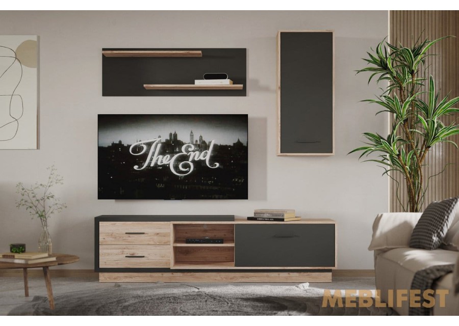 Стінка у вітальню Ремо / Remo Гербор Дуб санремо світлий/антрацит