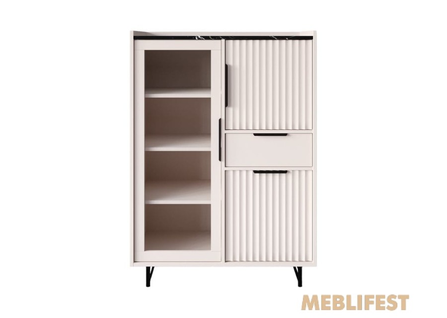 Вітрина 3-дверна з 1 шухлядою REG1W2D1S Фреско / Fresko ВМК (БРВ) Кашемір/темний мармур