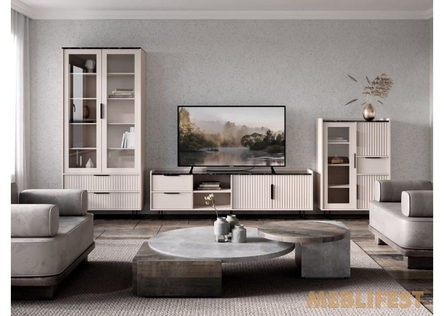 Вітрина 3-дверна з 1 шухлядою REG1W2D1S Фреско / Fresko ВМК (БРВ) Кашемір/темний мармур