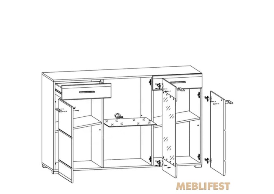 Комод 3-дверний з 3 шухлядами з підсвіткою KOM1W2D2S Арктика / Arctic ВМК (БРВ) Німфеа альба/білий глянець