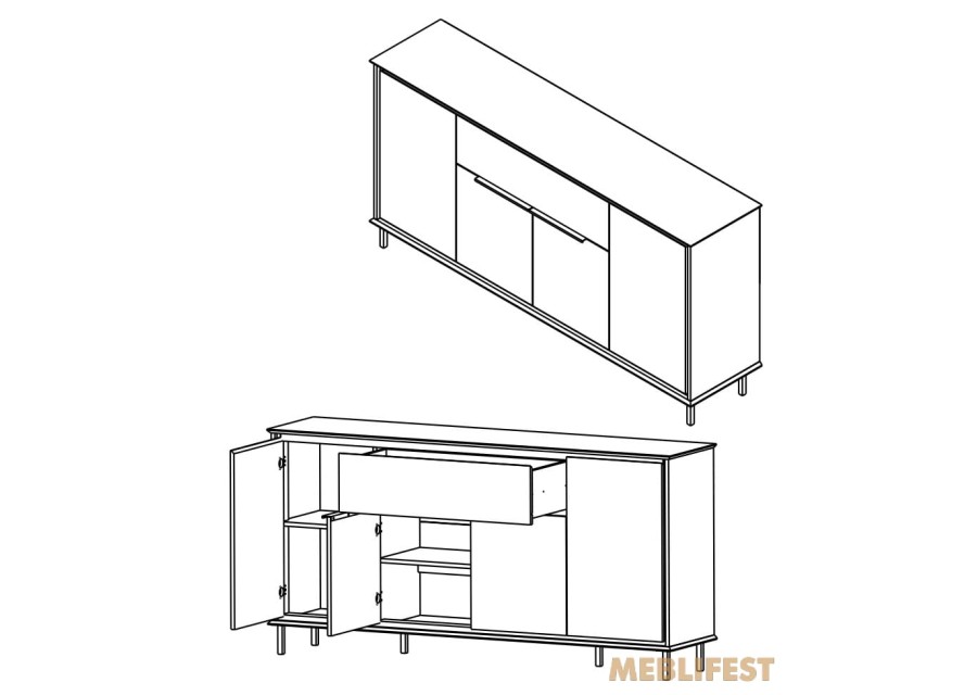 Комод 4-дверний з 1 шухлядою KOM4D1S Хілс / Heels Гербор Кашемір/чорний