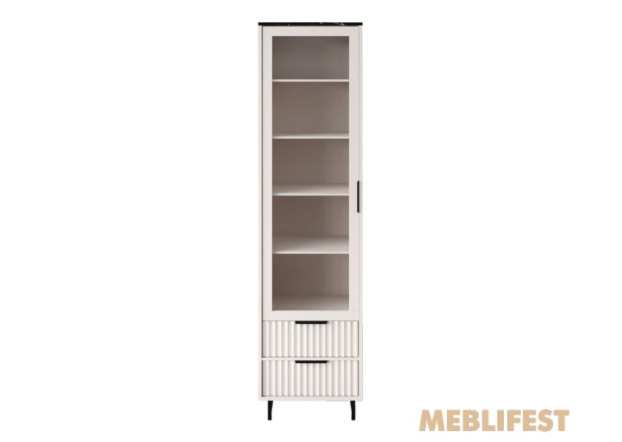 Вітрина 1-дверна з 2 шухлядами REG1W2S Фреско / Fresko ВМК (БРВ) Кашемір/темний мармур