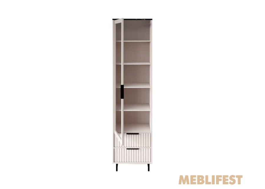 Вітрина 1-дверна з 2 шухлядами REG1W2S Фреско / Fresko ВМК (БРВ) Кашемір/темний мармур