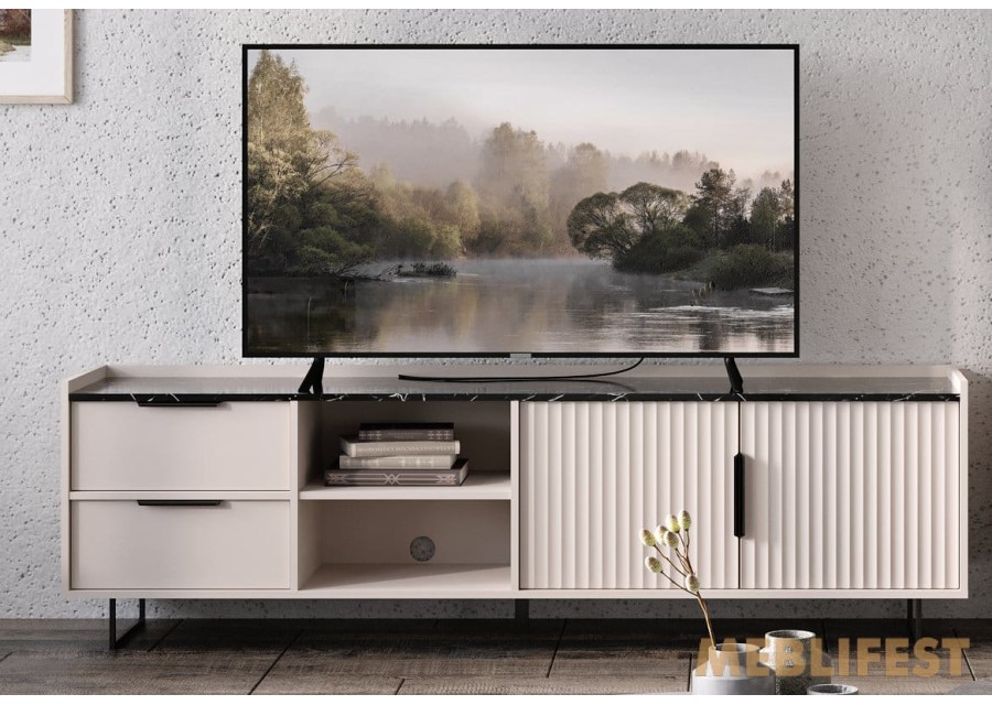 Тумба під ТВ 2-дверна з 2 шухлядами RTV2D2S Фреско / Fresko ВМК (БРВ) Кашемір/темний мармур