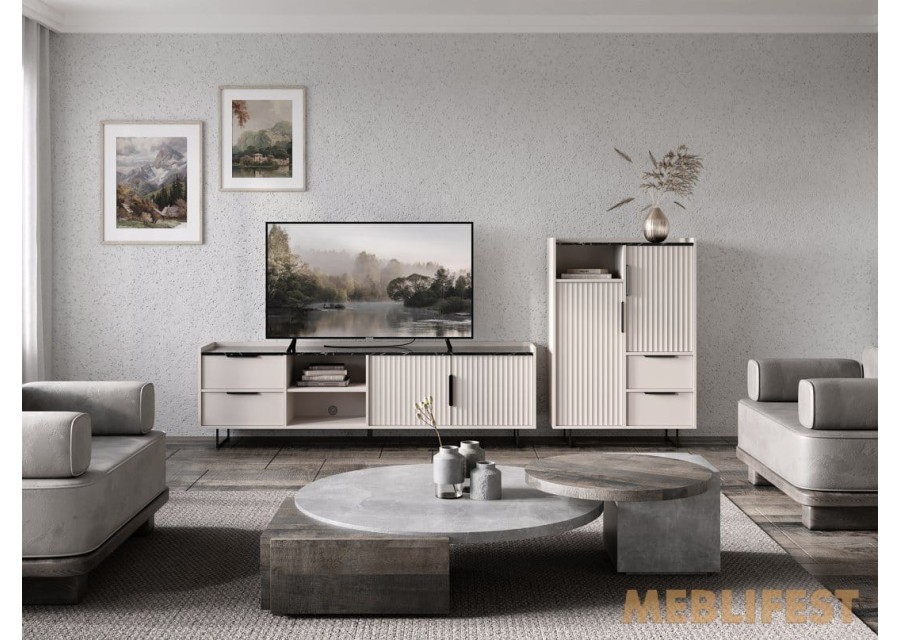 Тумба під ТВ 2-дверна з 2 шухлядами RTV2D2S Фреско / Fresko ВМК (БРВ) Кашемір/темний мармур