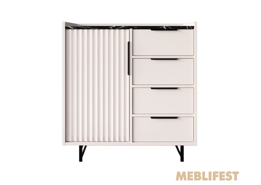 Комод 1-дверний з 4 шухлядами KOM1D4S Фреско / Fresko ВМК (БРВ) Кашемір/темний мармур