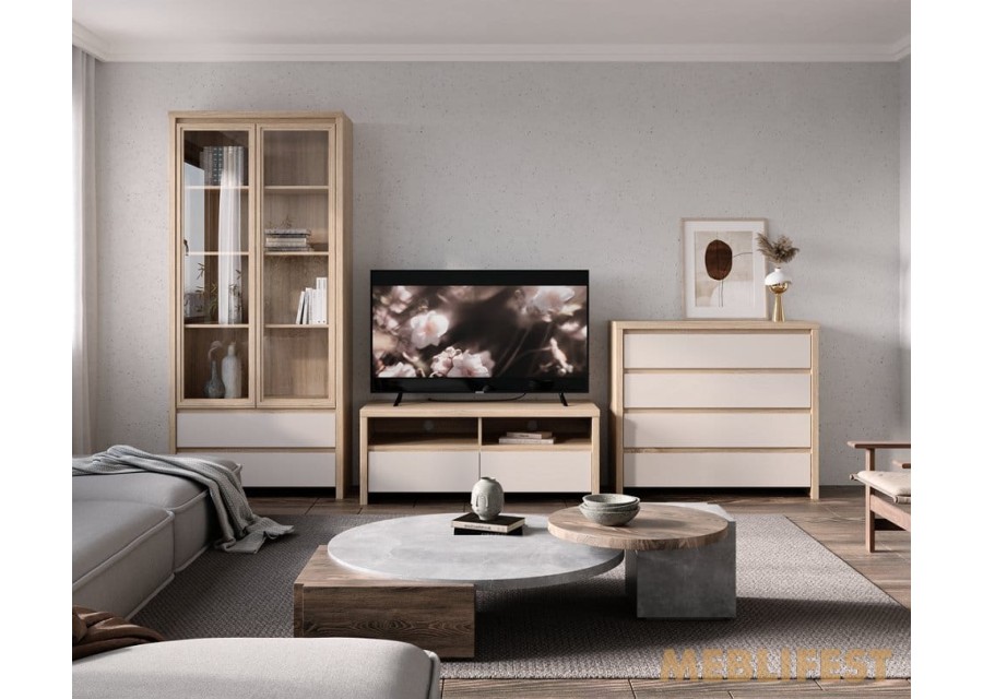 Вітрина 2-дверна з 2 шухлядами REG2W2S Каспіан / Kaspian ВМК (БРВ) Дуб сонома/кашемір