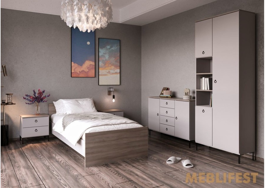 Ліжко односпальне (каркас) LOZ90 Сімпл / Simple ВМК (БРВ) Кашемір/вяз ліберті світлий