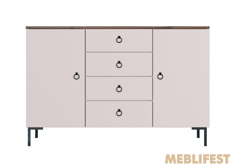 Комод 2-дверний з 4 шухлядами KOM2D4S Сімпл / Simple ВМК (БРВ) Кашемір/вяз ліберті світлий